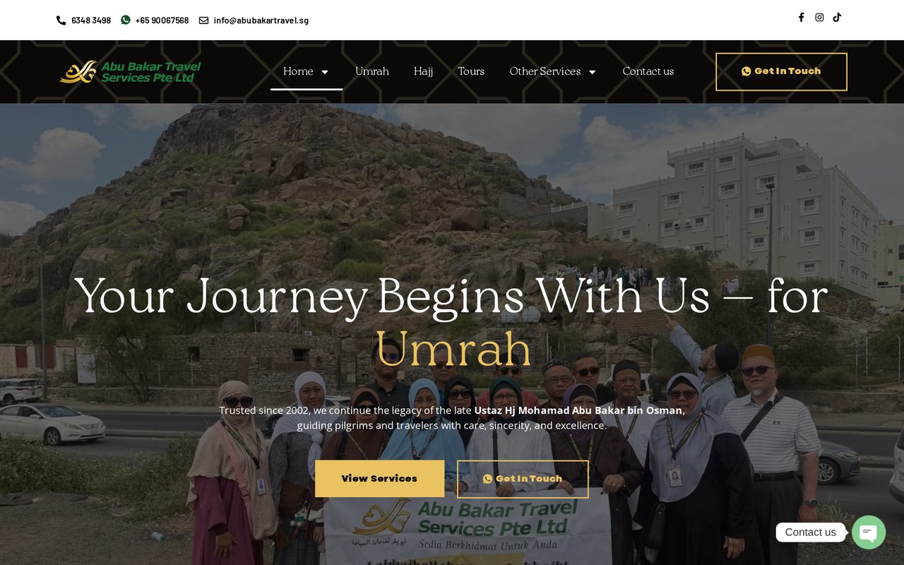 Abu Bakar Travel website homepage built by Master Digital