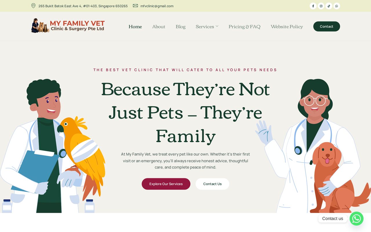 My Family Vet Clinic & Surgery website homepage built by Master Digital